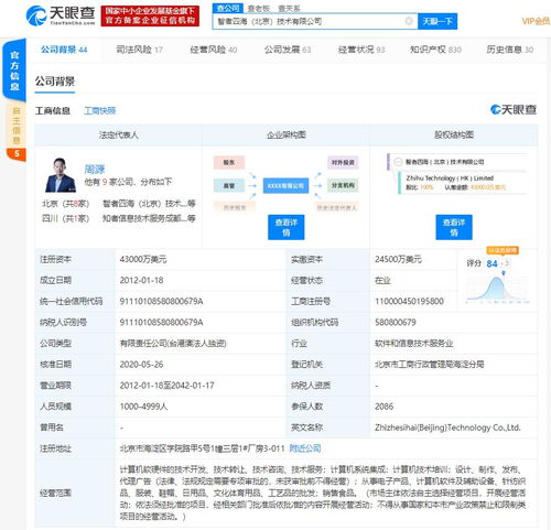 快訊 關(guān)聯(lián)公司注冊(cè)資本大幅提升至4.3億元，彰顯技術(shù)開發(fā)領(lǐng)域擴(kuò)張雄心
